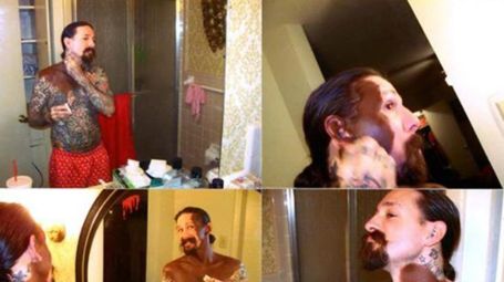 oliver in his bathroom putting on dark foundation 